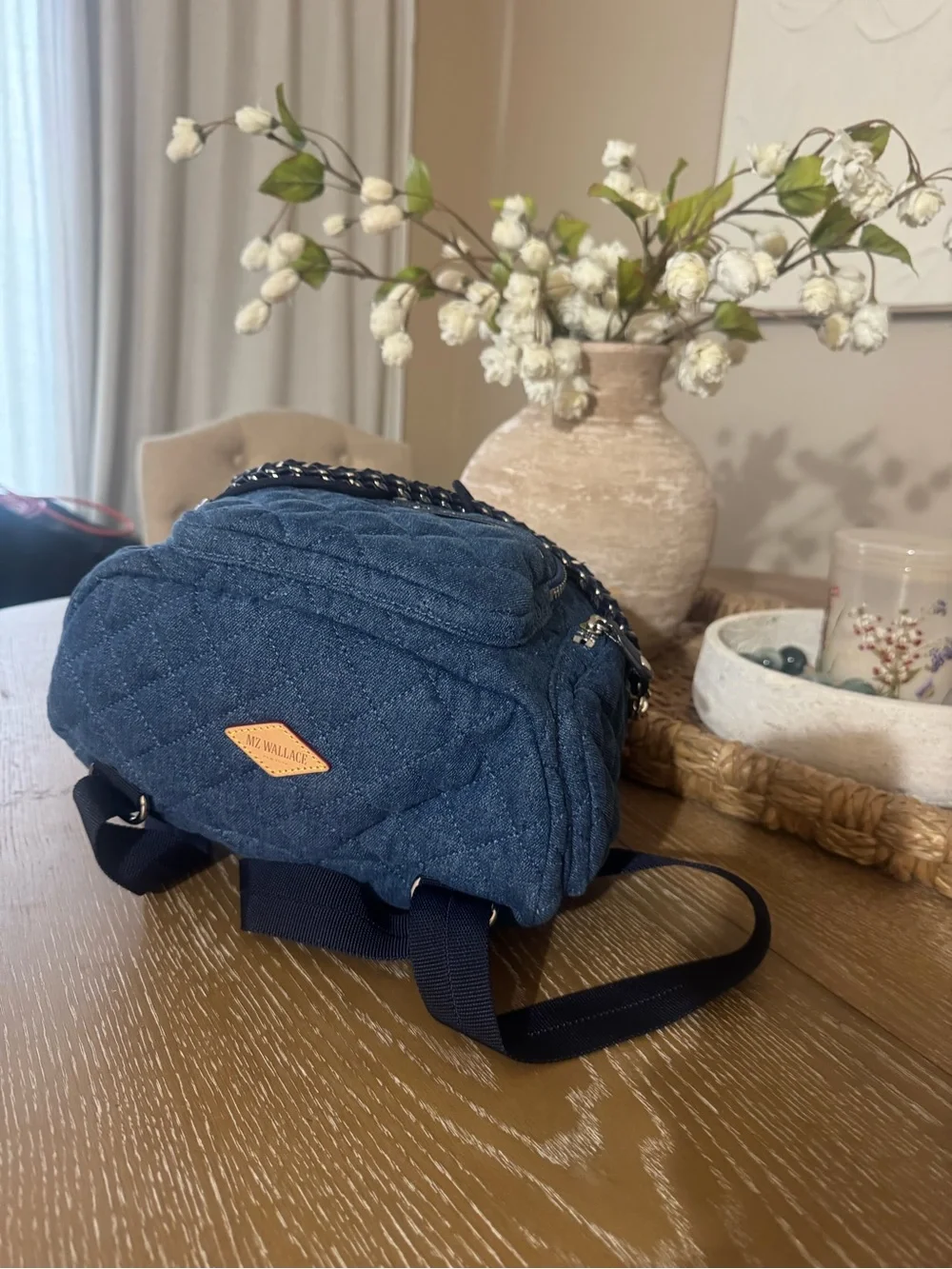 MZ Wallace Quilted Denim Backpack in Dark Blue brand new without tags